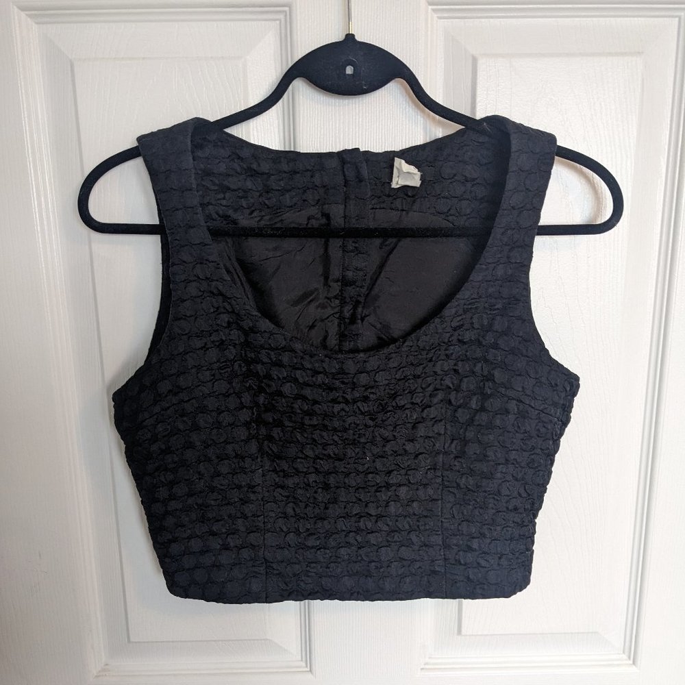 Vintage Wool and Silk Black Brocade Crop Made in Italy
